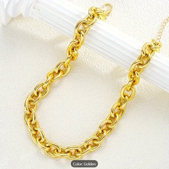 Simple Punk Chunky Chain Necklace for Women - Zinc Alloy, No Plating, Versatile - Picture 6 of 6